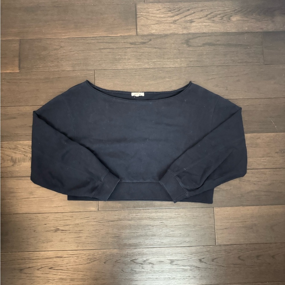 Garage Midnight Blue Off the Shoulder Cropped Sweater